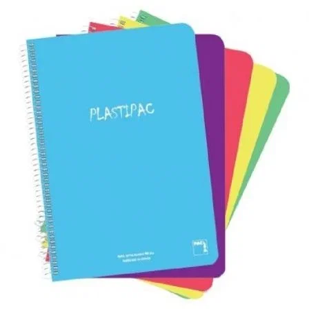 Pacsa Pack de 5 Cuadernos Plastipac 80 Hojas Folio Liso Colores Surtidos